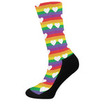 White Heart On LGBT Pride Striped Print Crew Socks