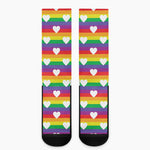 White Heart On LGBT Pride Striped Print Crew Socks