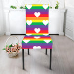 White Heart On LGBT Pride Striped Print Dining Chair Slipcover