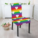 White Heart On LGBT Pride Striped Print Dining Chair Slipcover