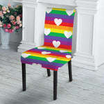 White Heart On LGBT Pride Striped Print Dining Chair Slipcover