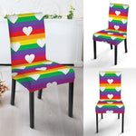 White Heart On LGBT Pride Striped Print Dining Chair Slipcover