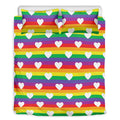White Heart On LGBT Pride Striped Print Duvet Cover Bedding Set