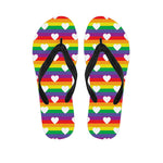White Heart On LGBT Pride Striped Print Flip Flops