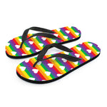 White Heart On LGBT Pride Striped Print Flip Flops