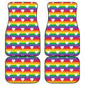 White Heart On LGBT Pride Striped Print Front and Back Car Floor Mats