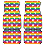 White Heart On LGBT Pride Striped Print Front and Back Car Floor Mats