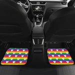 White Heart On LGBT Pride Striped Print Front and Back Car Floor Mats
