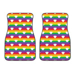 White Heart On LGBT Pride Striped Print Front Car Floor Mats