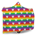 White Heart On LGBT Pride Striped Print Hooded Blanket