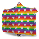 White Heart On LGBT Pride Striped Print Hooded Blanket