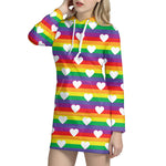 White Heart On LGBT Pride Striped Print Hoodie Dress