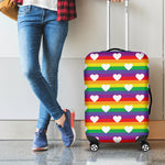White Heart On LGBT Pride Striped Print Luggage Cover