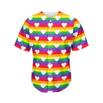 White Heart On LGBT Pride Striped Print Men's Baseball Jersey