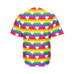 White Heart On LGBT Pride Striped Print Men's Baseball Jersey