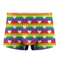 White Heart On LGBT Pride Striped Print Men's Boxer Briefs