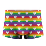 White Heart On LGBT Pride Striped Print Men's Boxer Briefs