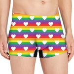 White Heart On LGBT Pride Striped Print Men's Boxer Briefs