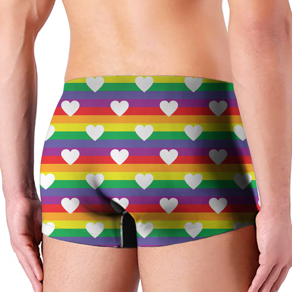 White Heart On LGBT Pride Striped Print Men's Boxer Briefs