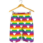 White Heart On LGBT Pride Striped Print Men's Shorts