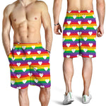 White Heart On LGBT Pride Striped Print Men's Shorts
