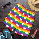 White Heart On LGBT Pride Striped Print Men's Shorts