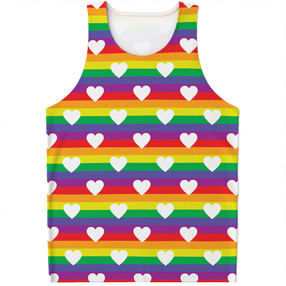 White Heart On LGBT Pride Striped Print Men's Tank Top