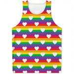 White Heart On LGBT Pride Striped Print Men's Tank Top