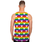 White Heart On LGBT Pride Striped Print Men's Tank Top