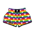 White Heart On LGBT Pride Striped Print Muay Thai Boxing Shorts