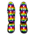 White Heart On LGBT Pride Striped Print Muay Thai Shin Guards