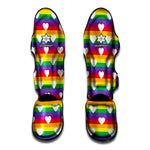 White Heart On LGBT Pride Striped Print Muay Thai Shin Guard