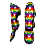 White Heart On LGBT Pride Striped Print Muay Thai Shin Guard