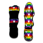 White Heart On LGBT Pride Striped Print Muay Thai Shin Guard