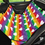 White Heart On LGBT Pride Striped Print Pet Car Back Seat Cover