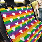 White Heart On LGBT Pride Striped Print Pet Car Back Seat Cover