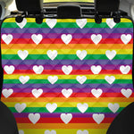 White Heart On LGBT Pride Striped Print Pet Car Back Seat Cover