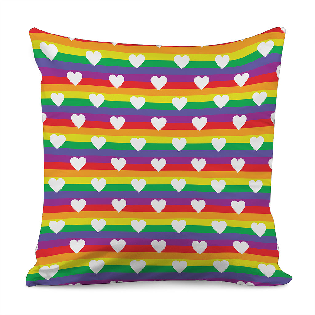 White Heart On LGBT Pride Striped Print Pillow Cover