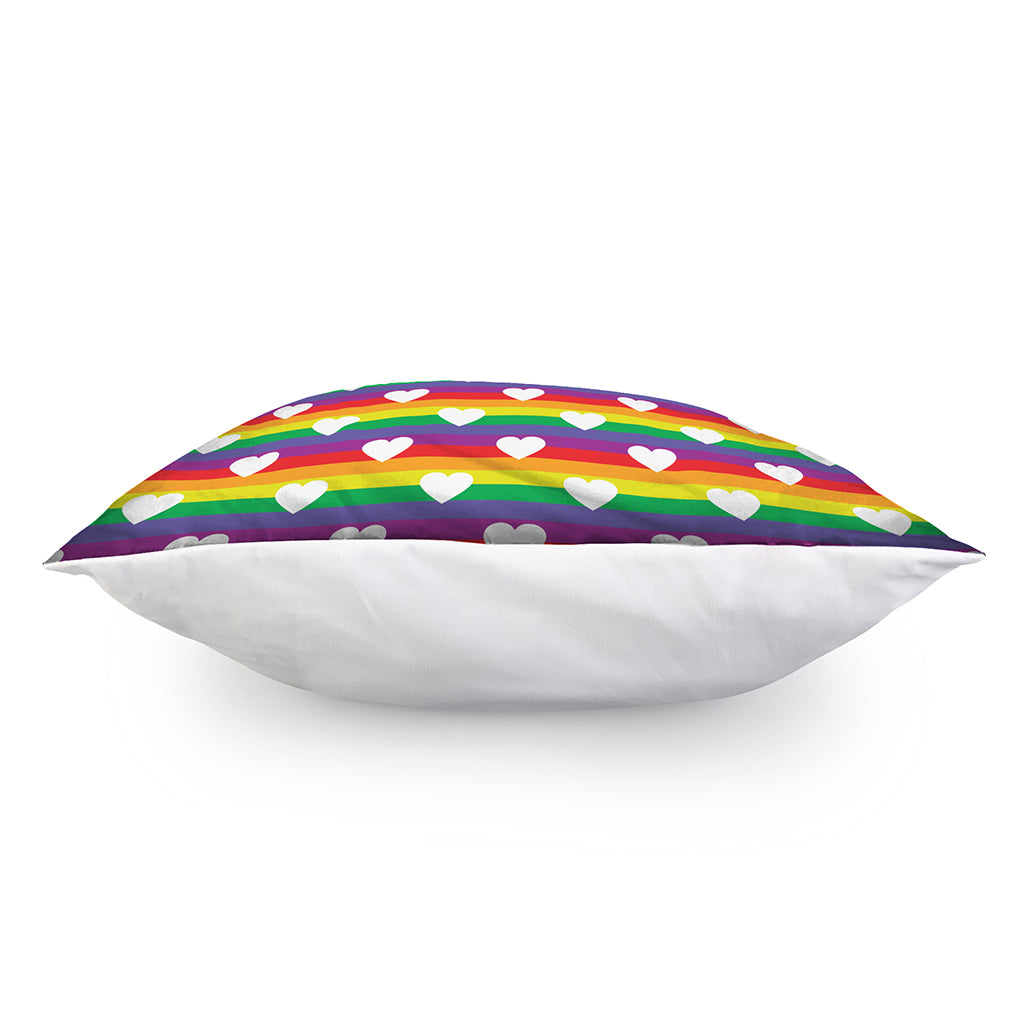 White Heart On LGBT Pride Striped Print Pillow Cover