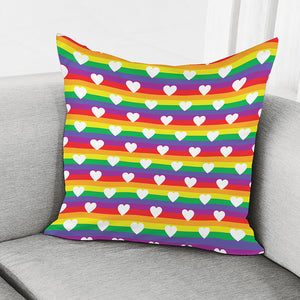 White Heart On LGBT Pride Striped Print Pillow Cover