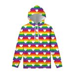 White Heart On LGBT Pride Striped Print Pullover Hoodie