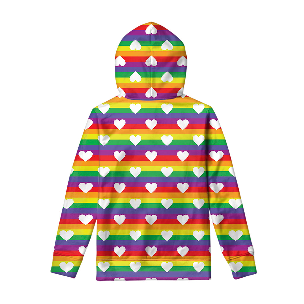 White Heart On LGBT Pride Striped Print Pullover Hoodie