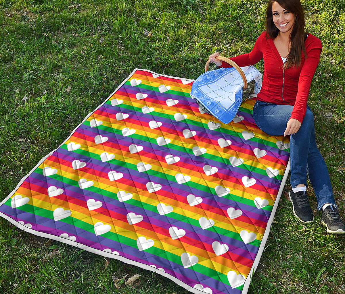 White Heart On LGBT Pride Striped Print Quilt