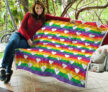 White Heart On LGBT Pride Striped Print Quilt