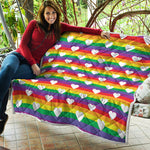 White Heart On LGBT Pride Striped Print Quilt