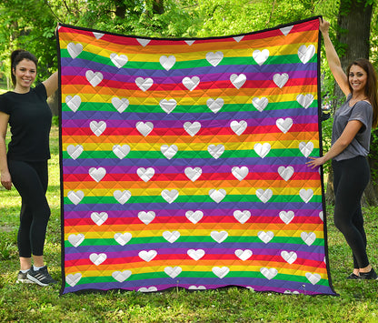 White Heart On LGBT Pride Striped Print Quilt