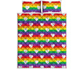 White Heart On LGBT Pride Striped Print Quilt Bed Set