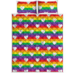 White Heart On LGBT Pride Striped Print Quilt Bed Set