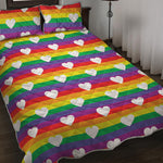 White Heart On LGBT Pride Striped Print Quilt Bed Set