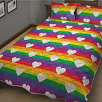 White Heart On LGBT Pride Striped Print Quilt Bed Set